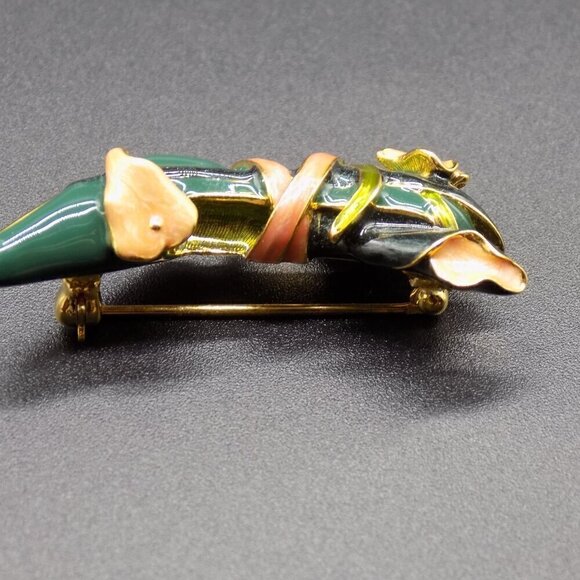Vintage KJL Kenneth Jay Lane Shoe Heel Brooch Calla Lilly Green Enamel Pink - Picture 3 of 7